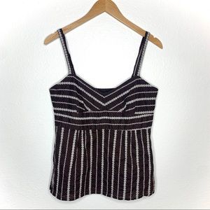 Ann Taylor Loft Brown and White Striped Embroidered Spaghetti Strap Tank